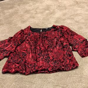 Roz & Ali Red and Black Patterned Blouse